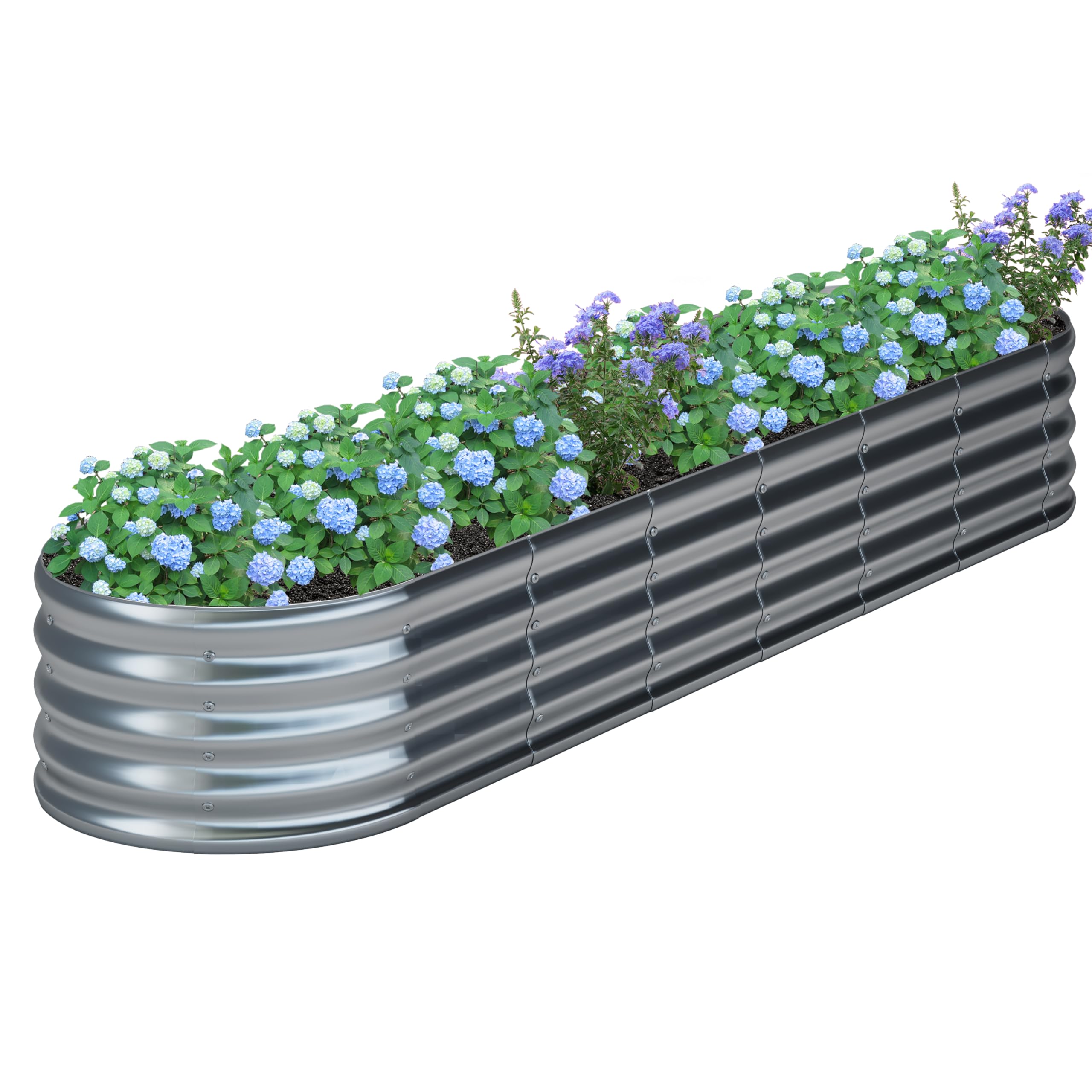 Photo 1 of KFN 8x1.8x1FT Galvanized Raised Garden Bed,Raised Garden Bed Kit-Oval Metal Vegetable Box,Large Planter Flower Boxes Outdoor,Planting for Vegetables,Flower,Herb,Sliver,0.7mm