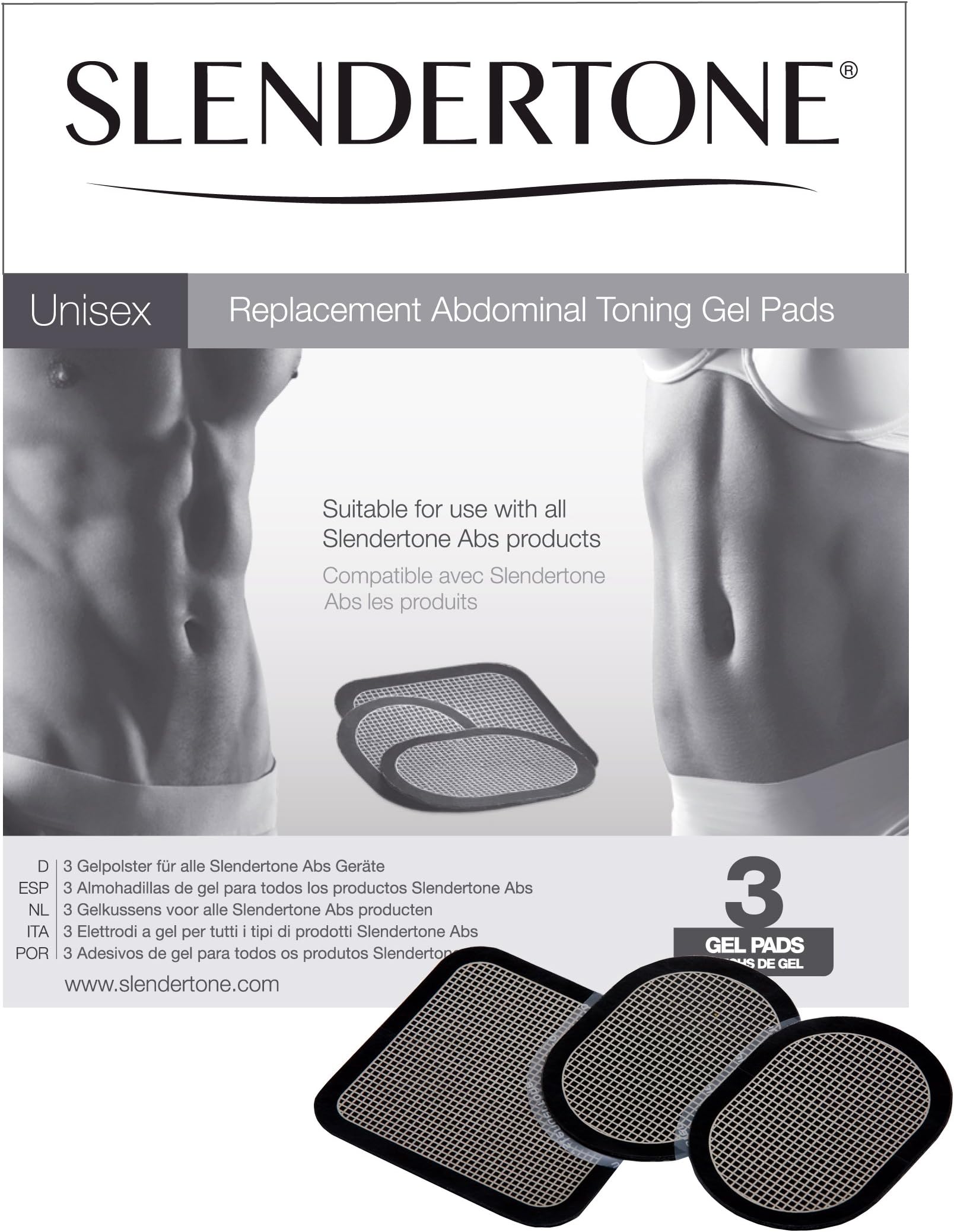 Slendertone Replacement Gel Pads for All Slendertone Abdominal Belts, 1 Set (3 Gel Pads)