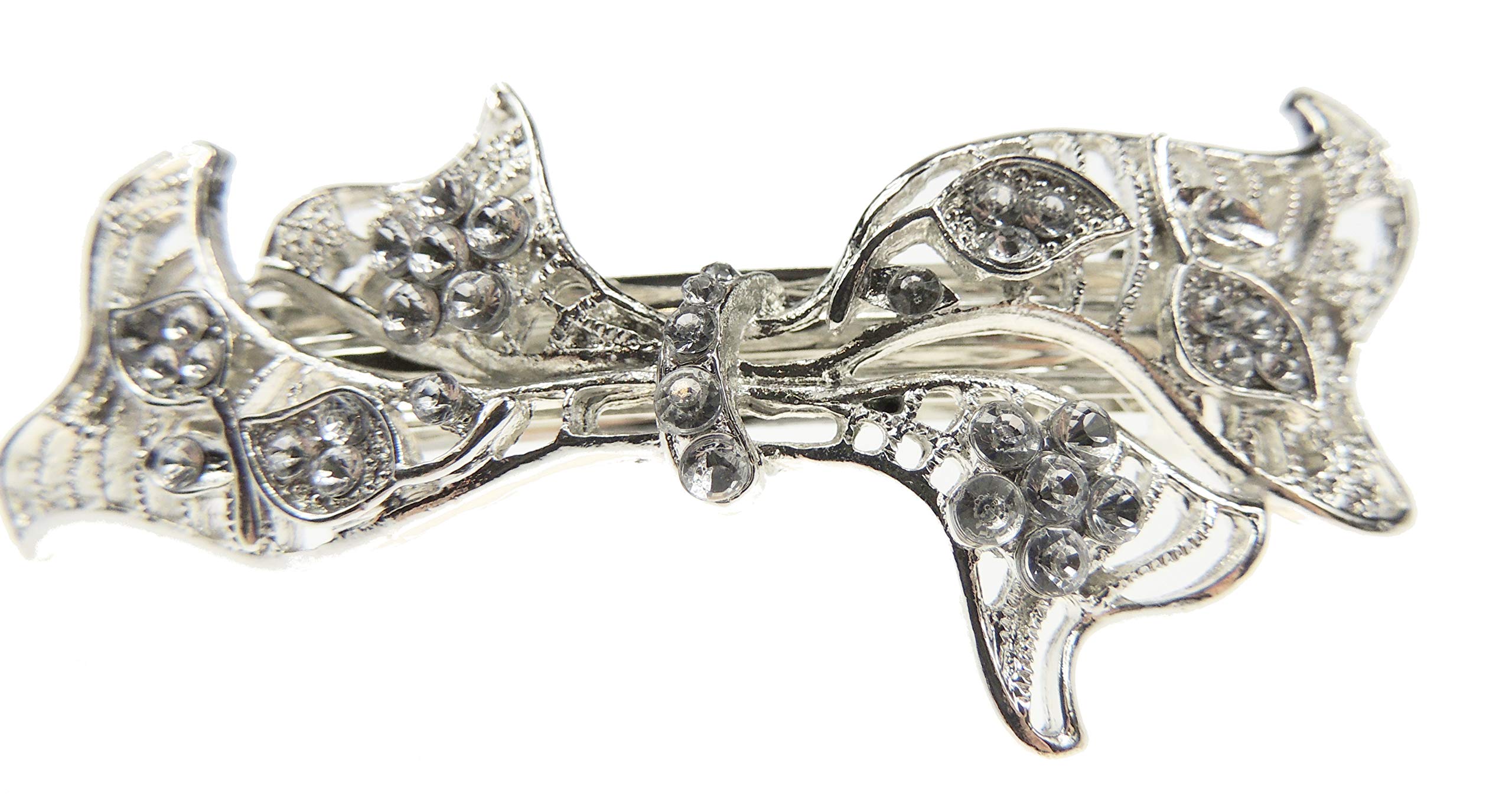 Ladies Girls Silver Tone Vintage Flower Hair Clip Barrette Stencil Bow