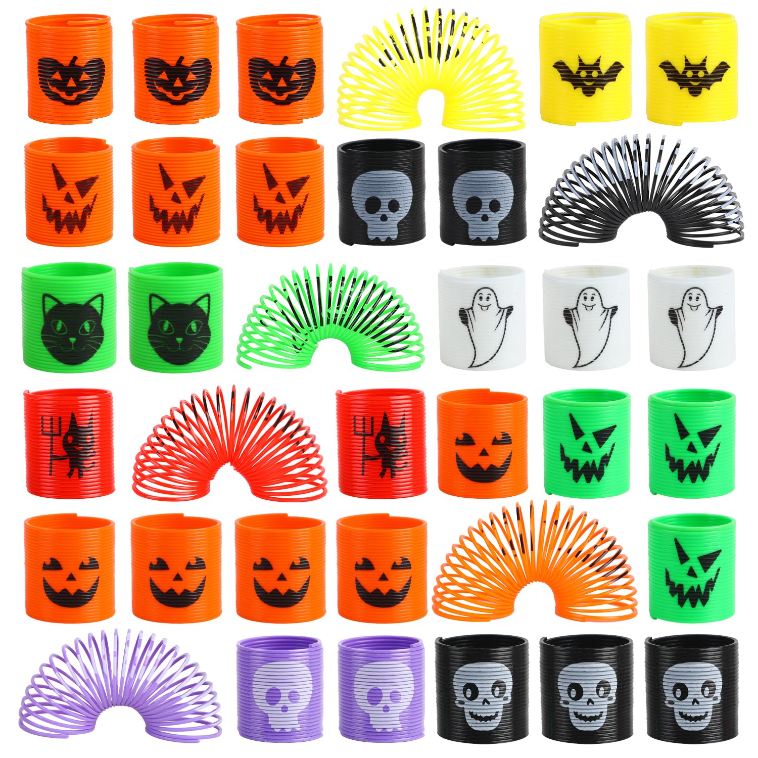 FINGOOO Halloween Coil Springs for Kids, 24PCS Mini Slinky Springs Party Bag Fillers Fidget Sensory Toys Festival Gift Party Favour