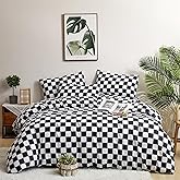 Houseri Black and White Comforter Set Queen Plaid Black Grid Comforters Queen Size Teen Boys Men Modern Black White Checkerboard Bedding Comforters Sets Buffalo Plaid Checkered Queen Comforter Set