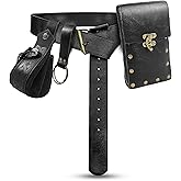 Renaissance Belt Pouch Waist Bag Steampunk Pouch Medieval Leather Belt Skirt Hikes Set, Retro Renaissance Accessories for LARP Cosplay Costume Christmas Gifts (2Pouch-Black)