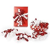 LIZLOVESS 6" Metallic Glitter Red and White Self Adhesive Curly Ribbon Gift Wrap Bows for Christmas, Holiday, Birthday, Wedding, Presents, Party Favors Decorations 6-Count