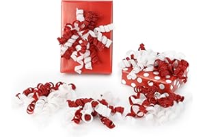 LIZLOVESS 6" Metallic Glitter Red and White Self Adhesive Curly Ribbon Gift Wrap Bows for Christmas, Holiday, Birthday, Wedding, Presents, Party Favors Decorations 6-Count