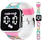 Hello Kitty Kids Touchscreen LED Watch with Sanrio Character Artwork and Town Scene Strap, Digital Display, Durable Silicone Band, Ages 6+, Fits Wrists 5.5"–8"