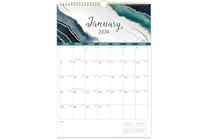 TULLOFA 2024 Wall Calendar -12 Monthly Calendar 2024 with Thick Paper, 12" x 17", Jan. 2024 - Dec. 2024, Twin-Wire Binding + Hanging Hook + Large Ruled Blocks with Julian Dates - Blue Gilding