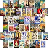 TRAMIN 50 PCS Vintage Travel Decor Posters, Retro Popular Cities Photo Collage Kit, World Travel Wall Art Prints, Trendy City Landscape Aesthetic Pictures for Teen Dorm Bedroom