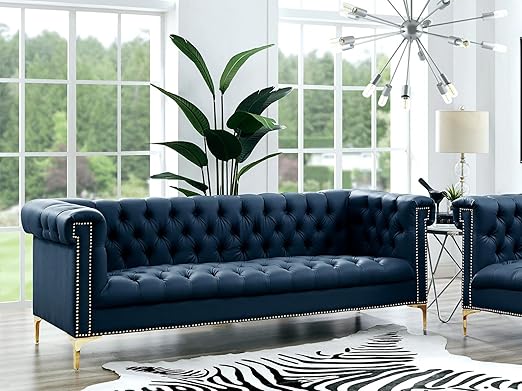 Amazon Com Oxford Navy Leather Chesterfield Sofa Gold Metal Y