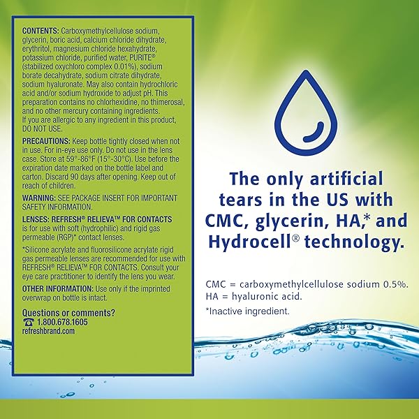 REFRESH RELIEVA FOR CONTACTS LUBRICANT EYE DROPS FOR DRY EYES, 0.27 FL OZ STERILE
