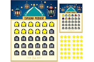 Hohomark Ramadan Calendar 2023 Eid Mubarak Countdown for Kids 30 Days Advent Poster Decorations Home Wall with 36 Star Stickers and 1PCS Small Card