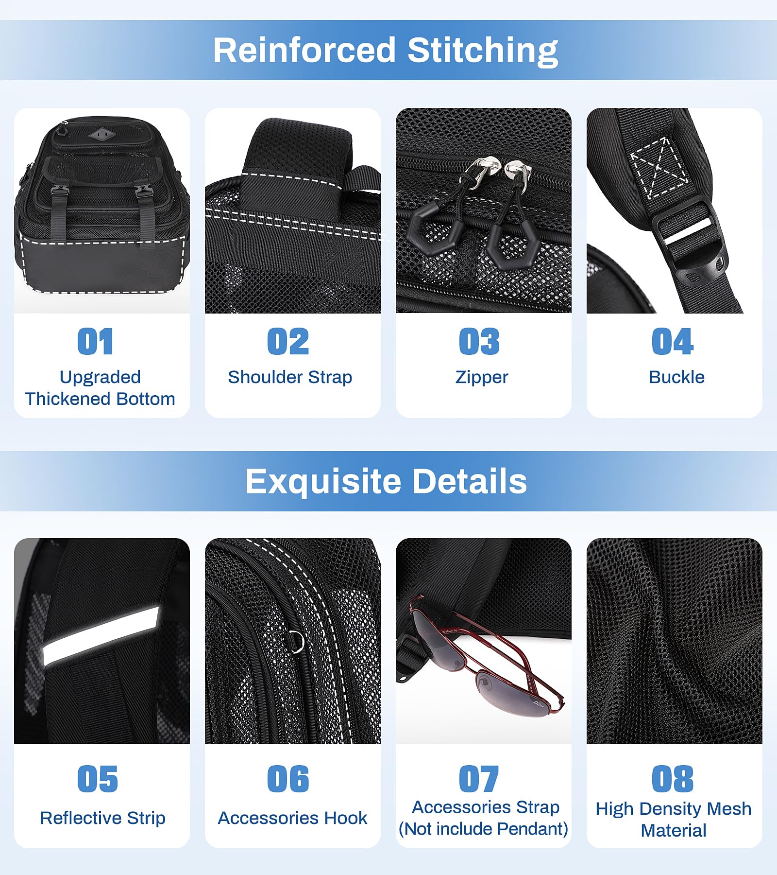 Mesh Backpack, 17in Heavy Duty See Through Backpack Ultra-Lightweight Net Bookbag Breathable Transparent Beach Backpacks for School Sports Gym, Black