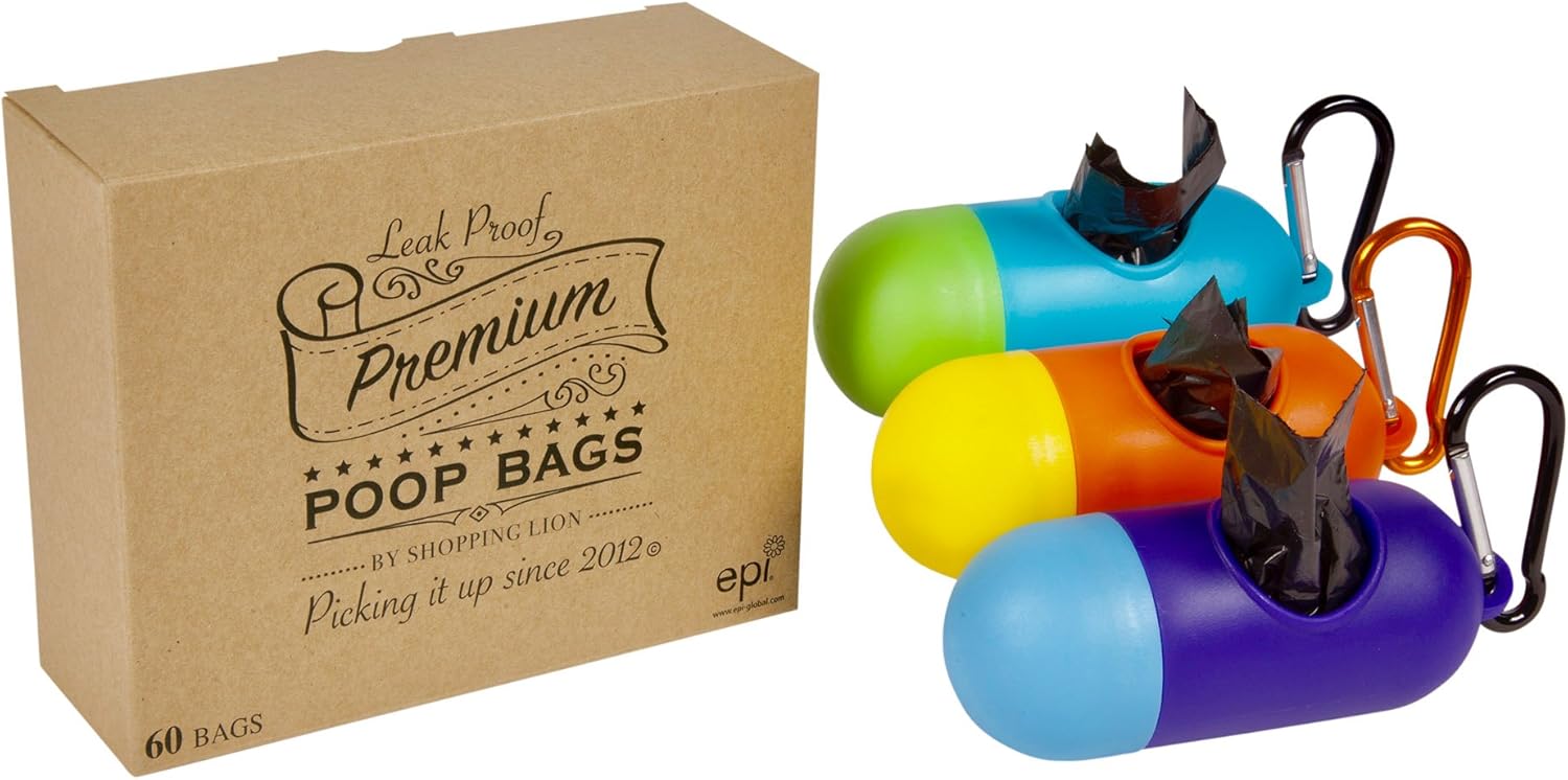 ShoppingLion 1040 Dog Poop Bags with Dispenser and Leash Clip, Guaranteed Leak-Proof, Extra Thick and Strong Poop Bags for Dogs, Pet Waste Bags Made with EPI Technology : Pet Supplies