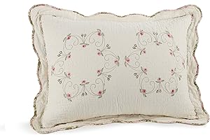 Modern Heirloom Felisa Floral Embroidered Quilted Single Pillow Sham, Lightweight All Seasons Bedding, King Sham, Pink/Ivory