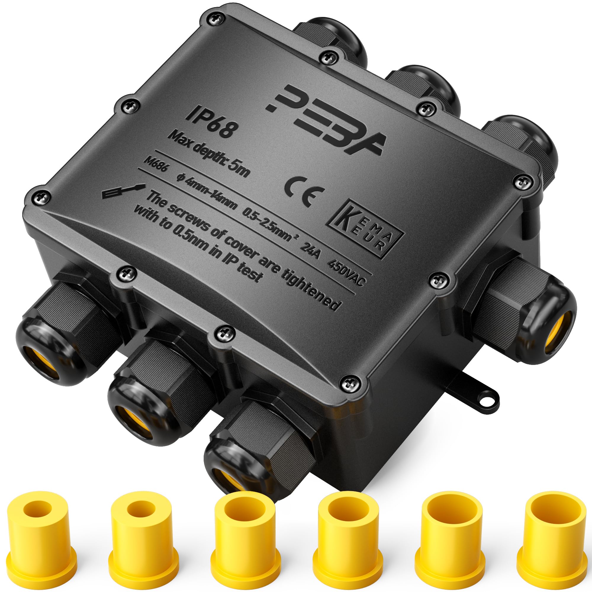 PEBA® IP68 Waterproof Junction Box,Waterproof Cable Connector Outdoor, 7-Way Outdoor Cable Connectors, Wire Connector,Extension Electrical Cable Protector for Cable Diameter Ø4mm-14mm Black — image 1