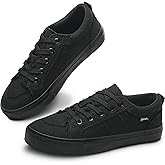 Obtaom Women's White Play Fashion Sneakers Cute Lace up Canvas Shoes Low Top Washed Canvas Flat for Lady