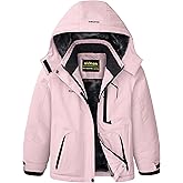 WICKHAM Girl's Waterproof Ski Jacket Winter Warm Fleece Lined Snow Windproof Jackets Removable Hood Ski Coat for Kids