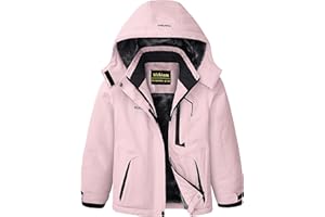 WICKHAM Girl's Waterproof Ski Jacket Winter Warm Fleece Lined Snow Windproof Jackets Removable Hood Ski Coat for Kids