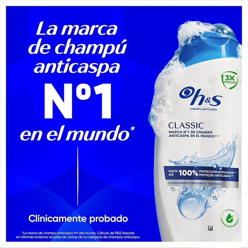 H&s classic shampoo anticaspa 2x800ml com dispensador, para uso diário. até 100% de proteção anticaspa, clinicamente comprovada. para todos os tipos de cabelo e couro cabeludo. sensação de frescura