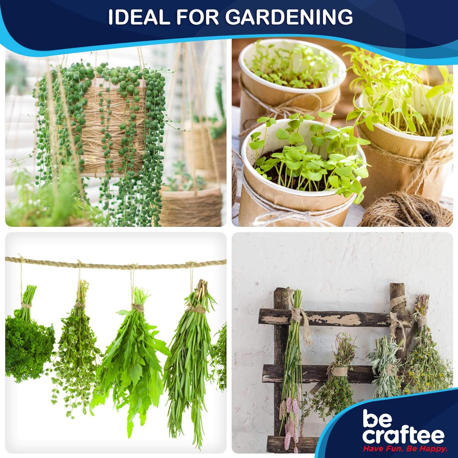 Natural Jute Twine 2 Pack - Crafting Twine String for Craft Projects, Wrapping, Packing, Gardening and More - 656 Feet of 3ply Jute Rope to Use Around The House and Garden. : Office Products