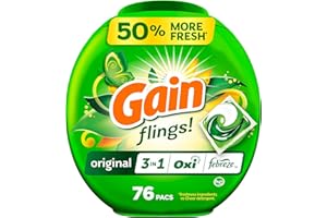 Gain Flings Laundry Detergent Pacs, 76 Count, Original Scent, with Odor Defense, concentrated laundry soap pacs