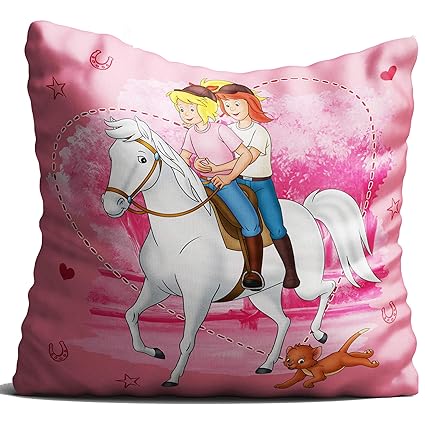 Bibi und Tina Kissen Freunde 40x40 cm großes Dekokissen Kuschelkissen Auto-Kuschel-Kissen Zierkissen Schmusekissen Kopfkissen