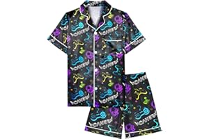 Fiodrimy Boys Pajamas Big Boys Satin PJS Set Summer Short Sleeve Button Down Kids Silky Pajama Lounge Sleepwear Size 8-14