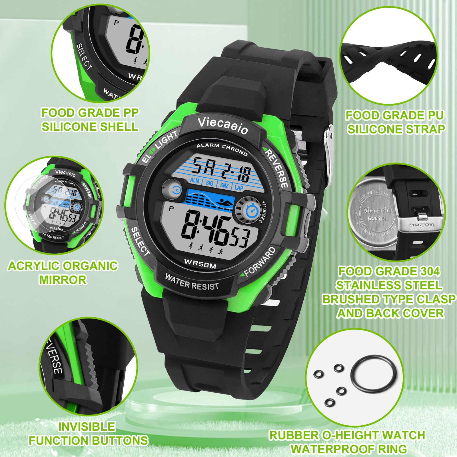 Viecaeio Kids Digital Watch for Boys Girls, Waterproof LED Colorful Lights Sports Watch Suitable for 5-17 Years Old Teenagers (with Gift Box)