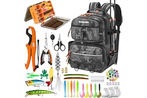 THKFISH Fishing Backpack with Tackle Boxes, 20L Waterproof Tackle Sling Bag with Lures Kit, Fish Lip Gripper, Pliers, Scissor