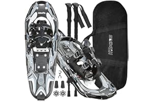 PEJEVIR 14/17/21/25/30 Inches Lightweight Snowshoes with Toe Box and Heel Lift, 3-in-1 Aluminum All-Terrain Snow shoes Kit with Adjustable Trekking Poles and Heavy-Duty Carrying Tote Bag for Women Men and Kid