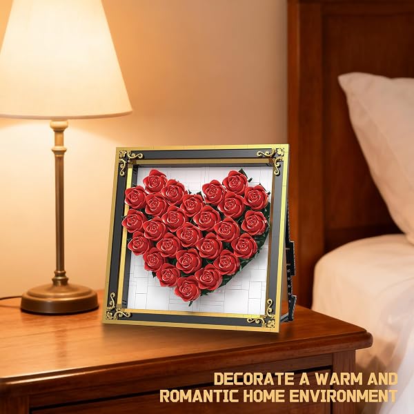 ZONECYTD RED ROSE BUILDING SET COMPATIBLE WITH LEGO FLOWERS BOUQUET BOTANICAL COLLECTION WALL & TABLE ART DECOR FOR LOVER ADULTS GIRLS -1871PCS
