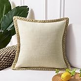 Phantoscope Farmhouse Solid Throw Decorative Pillow Cover Burlap Linen Trimmed Tailored Edges Outdoor Pillow Oatmeal 1 Pack 18 x 18 inches, 45 x 45 cm