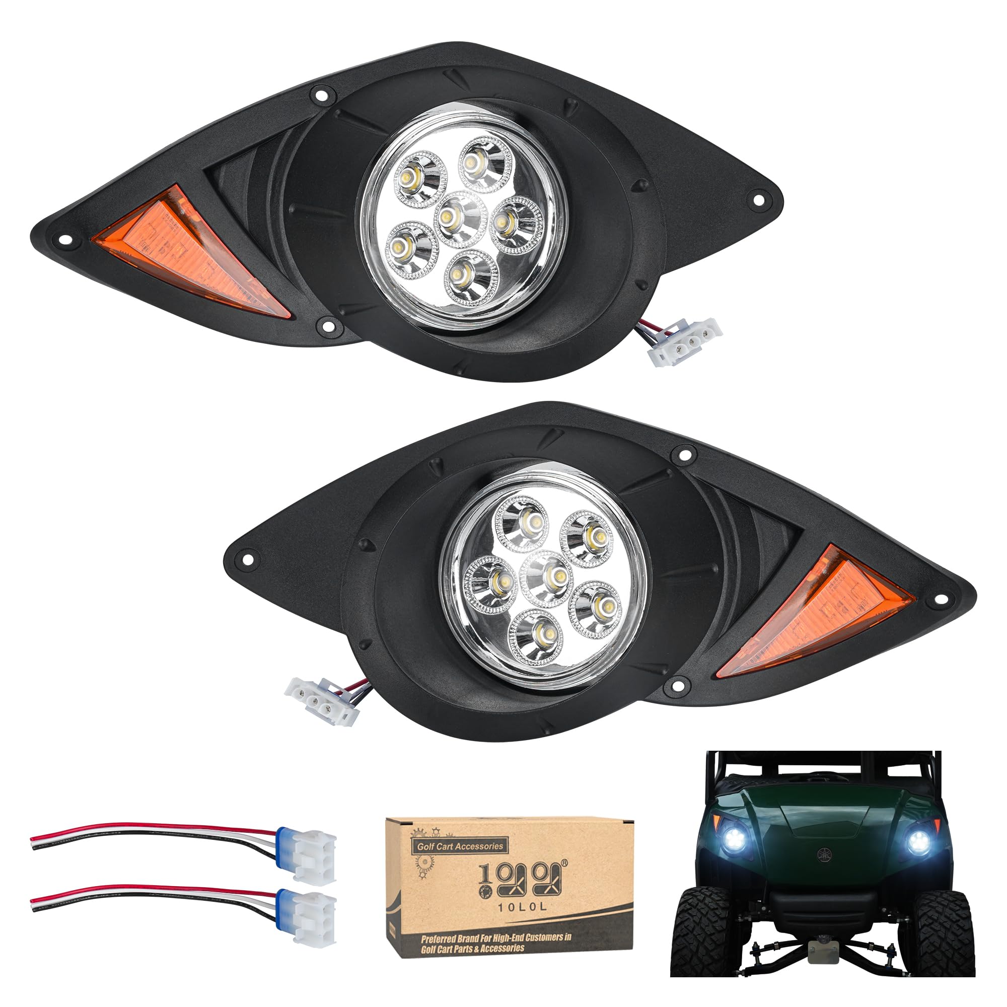 Photo 1 of 10L0L Golf Cart Head Light Kit for YAMAHA Drive G29 2007-2016 Gas or Electric Golf Cart - Front Driver Side and Passenger Side Replace 12V Headlights Light Kit Assembly, 3Pin Connector Included