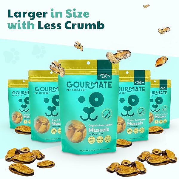 GOURMATE PET TREAT CO. GREEN LIPPED MUSSELS FOR DOGS – HUMAN GRADE DOG TREATS – 100% NATURAL, FREEZE DRIED SNACK WITH OMEGA-3, GLUCOSAMINE & CHONDROITIN FOR HEALTHY COAT & JOINT SUPPORT – 50G/1.76OZ
