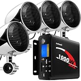 GoHawk Motorcycle Speakers Bluetooth 4 Inch Waterproof Radio Audio System | 1000W Amplifier, Remote Control, AUX USB SD FM Radio, Fits 7/8"&ndash;1-1/4" bar for ATVs/Motorcycles, 12 Volt Vehicles