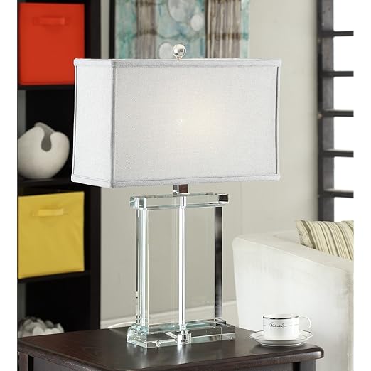 Siam Circus Crystal Rectangular Table Lamp With Grey Shade