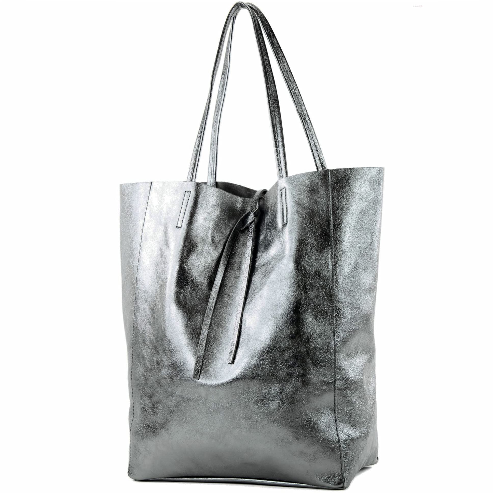 "modamoda de T163 Ital. Shopper Large with inner pocket made of leather, color: anthracite metallic