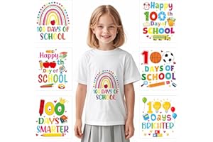 FANCY LAND 6 Pcs 100 Days of School Transfer Iron on Patches 100th Day of School Heat Iron on Transfers Stickers for T-Shirts DIY Clothing Bag Craft