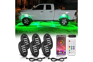 LD DARKEAGLE 6Pods Chasing RGB LED Rock Lights Kit with APP/RF Remote Control, Dreamcolors Underglow Lights with Brake Multicolor 12V Waterproof Undebody Lights for Trucks Jeep ATV UTV SUV SXS Offroad