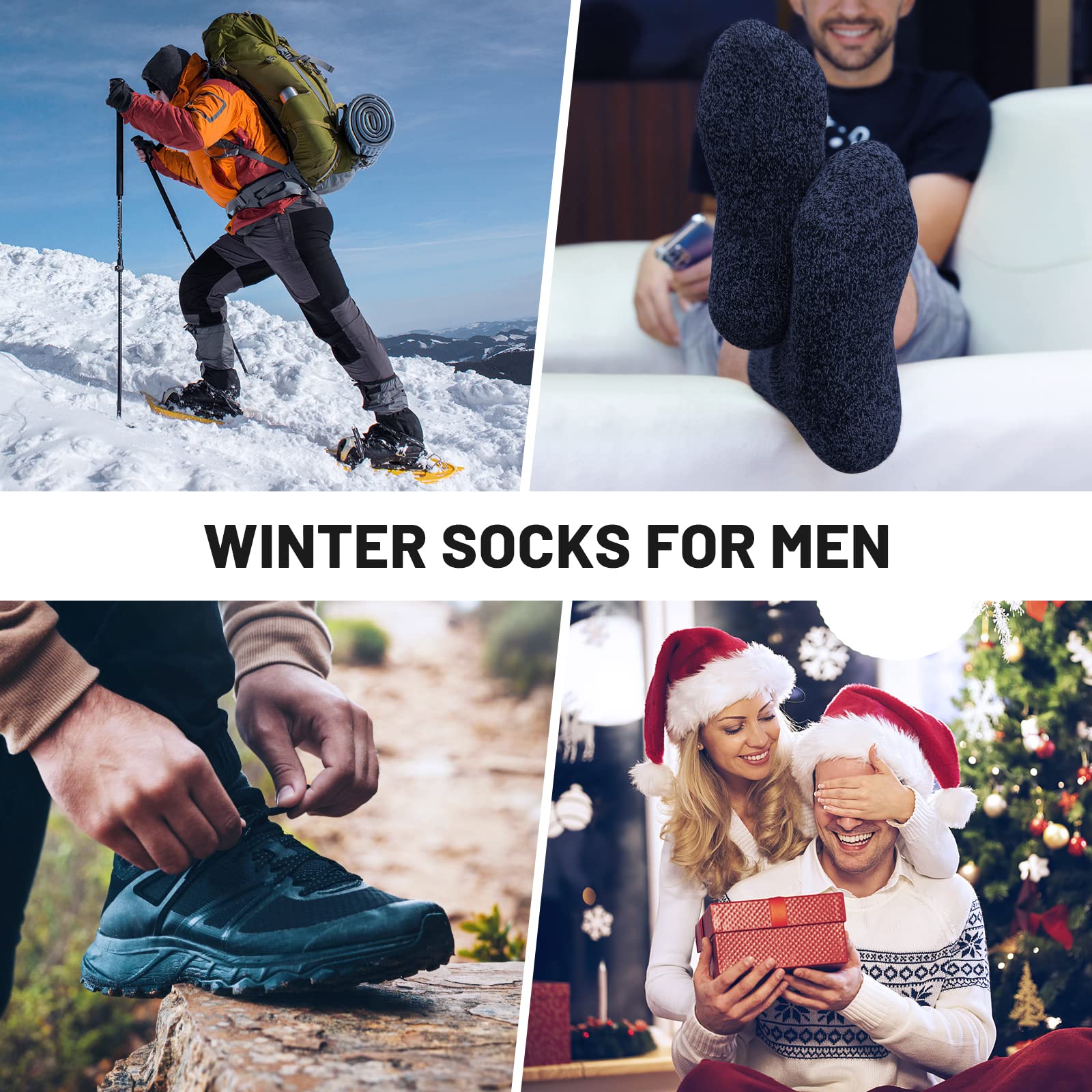 SIMIYA 5 Pairs Merino Wool Socks for Men, Thick Winter Wool Hiking Socks, Warm Breathable Crew Mens Socks