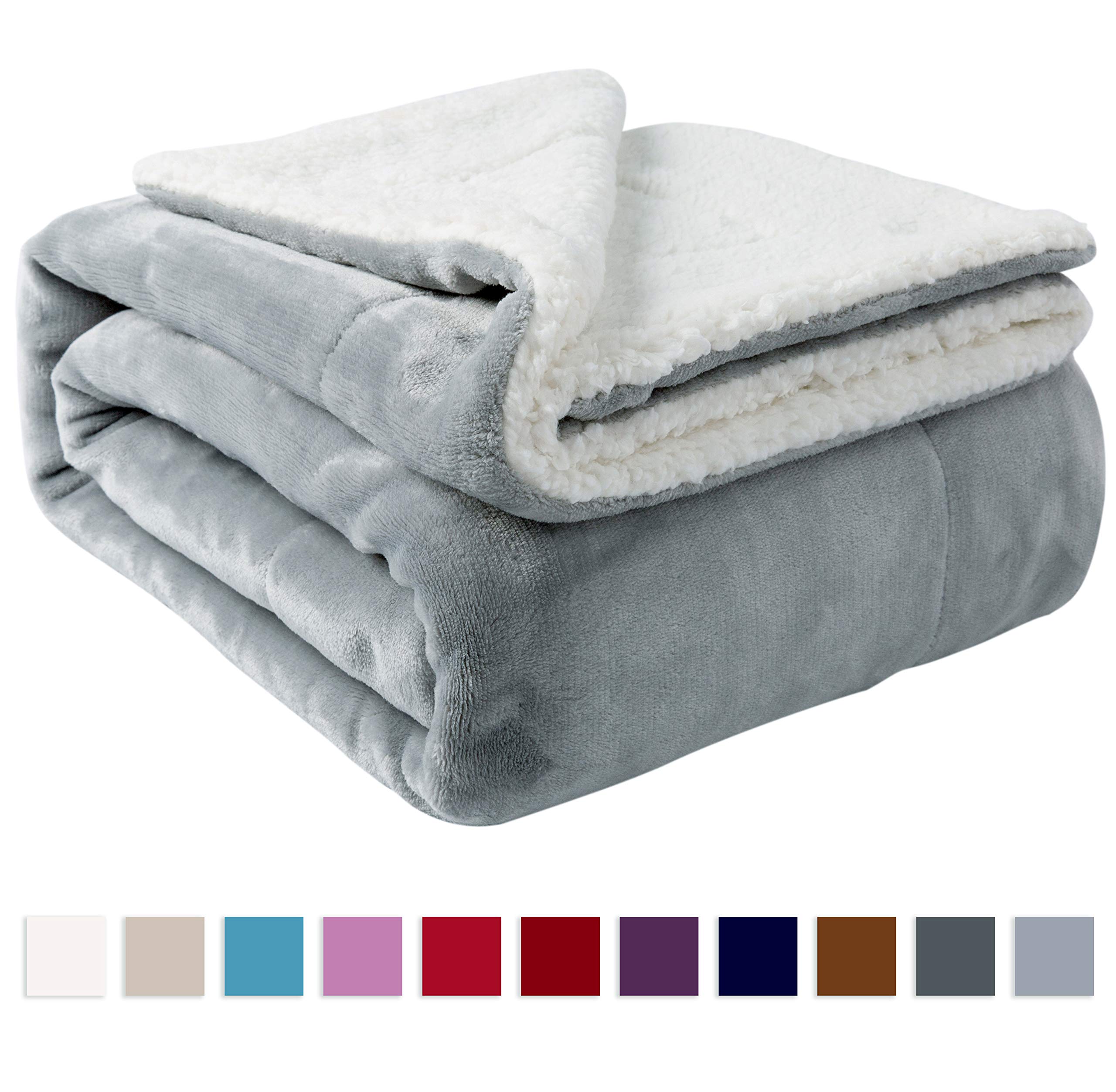 NANPIPER Sherpa Blanket Twin Thick Warm Blanket for Winter Bed Super Soft Fuzzy Flannel Fleece/Wool Like Reversible Velvet Plush Blanket (Light Grey Twin Size 60"x80")