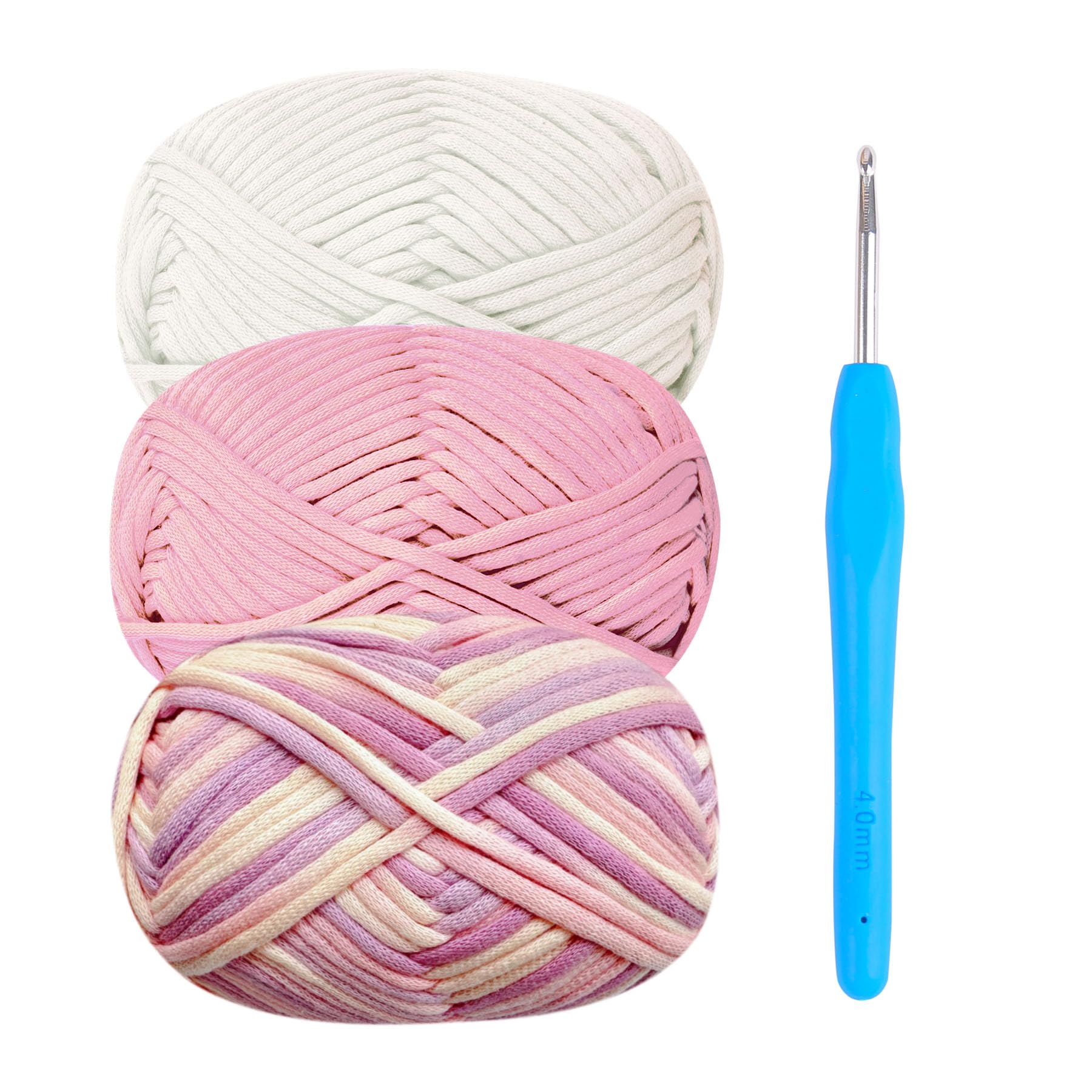Chunky Cotton Wool Yarn for Crochet Beginners - 3x50g Starter Kit with 4mm Hook, Easy Amigurumi Yarn - Pink