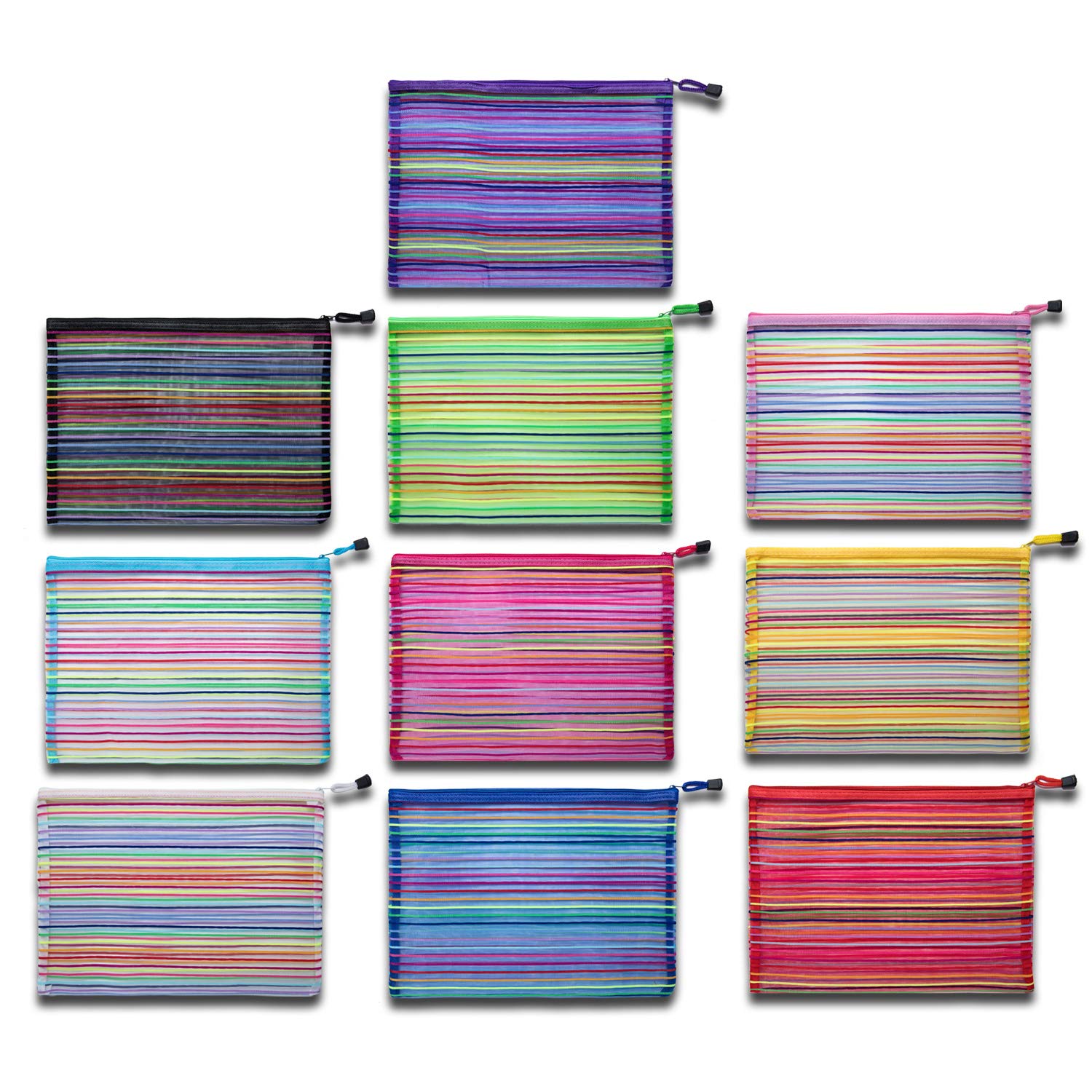 10 Pcs A4 Wallet Folders Zipper Mesh Pouch for Office Supplies Cosmetic Travel Accessories 10 Rainbow Colors