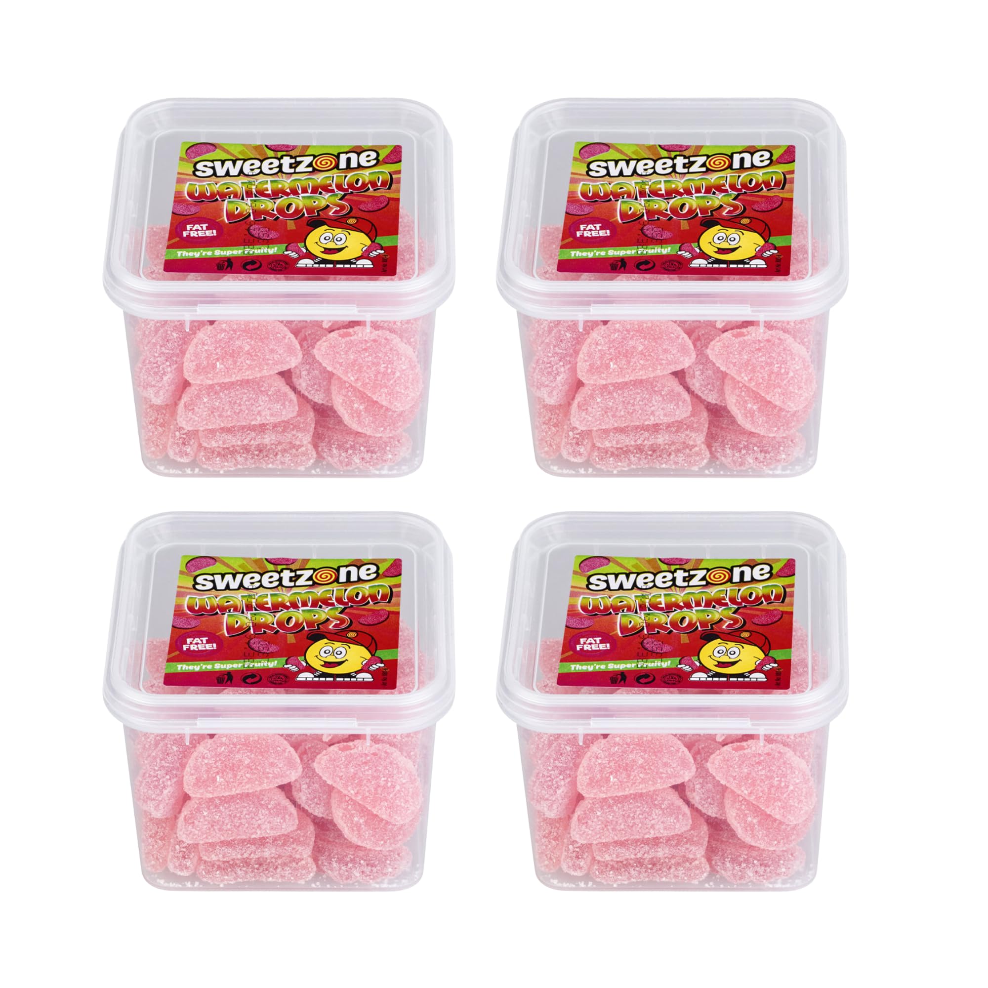 Sweetzone Watermelon Drops - 170g Tub Pack of 4 Chewy Sweets - Experience the Sweet and Sour, Fizzy Mouthwatering Tangy Flavour for Halal Sweet Connoisseurs