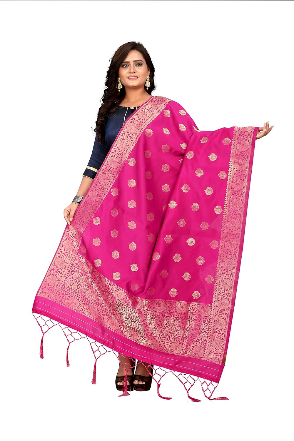 patlani style pink rapier jacquard banarasi woven heavy dupatta with ressa work (psdu13)