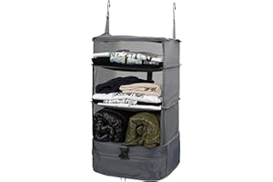 ELEZAY Hanging Packing Cubes Portable Travel Closet Collapsible Compression Clothes Organizer with Built in Shelves for Carry-on Luggage Suitcase Wardrobe Large_11.8 * 11.8 * 24 in, Grey