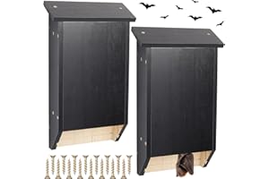 Wenqik 2 Pack Bat House for Outdoor Large Cedar Wood Bat Box for Outside Tree Weatherproof Wooden Shelter Easy to Land and Roost(Black,15.7 x 10.6 x 3.1 in,2 Chamber-Flat Roof)