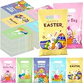 Fulmoon 500 Pieces Easter Plastic Gift Bags Bulk Easter Day Merchandise Bags with Handles Easter Party Favor Bags Rabbit Goodies Bags for Easter Party Favors Decoration