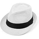 Straw Trilby Fedora Hat for Men Women 1920s Panama Hat Short Brim Summer Beach Sun Hat with Band