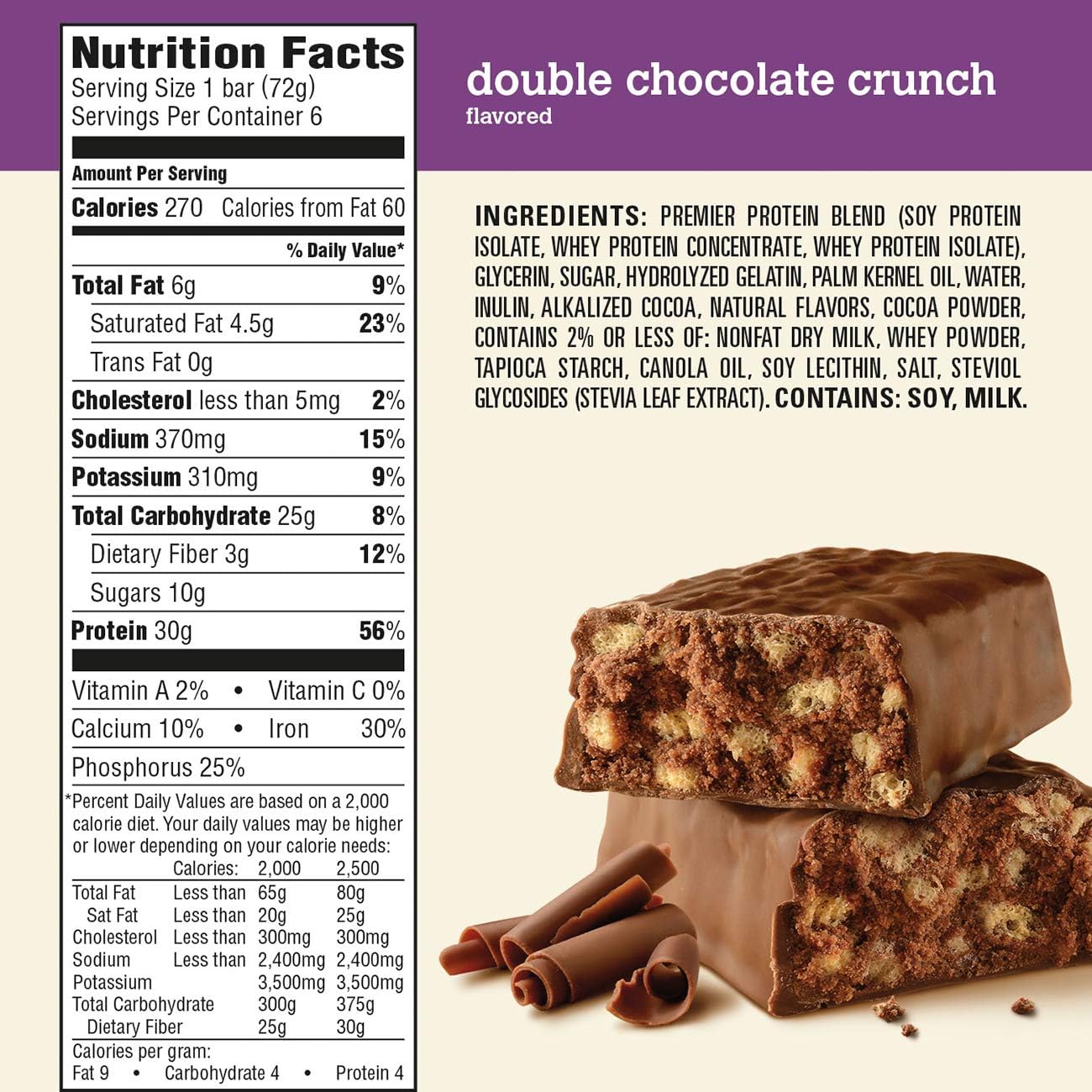 Premier Protein Nutrition Bar, Double Chocolate Crunch, 30g Protein, 2.
