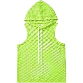 ABAFIP Men Mesh Fishnet Tank Top Sleeveless Drawstring Hoodie Shirt Sheer Muscle Top Rave Clubwear